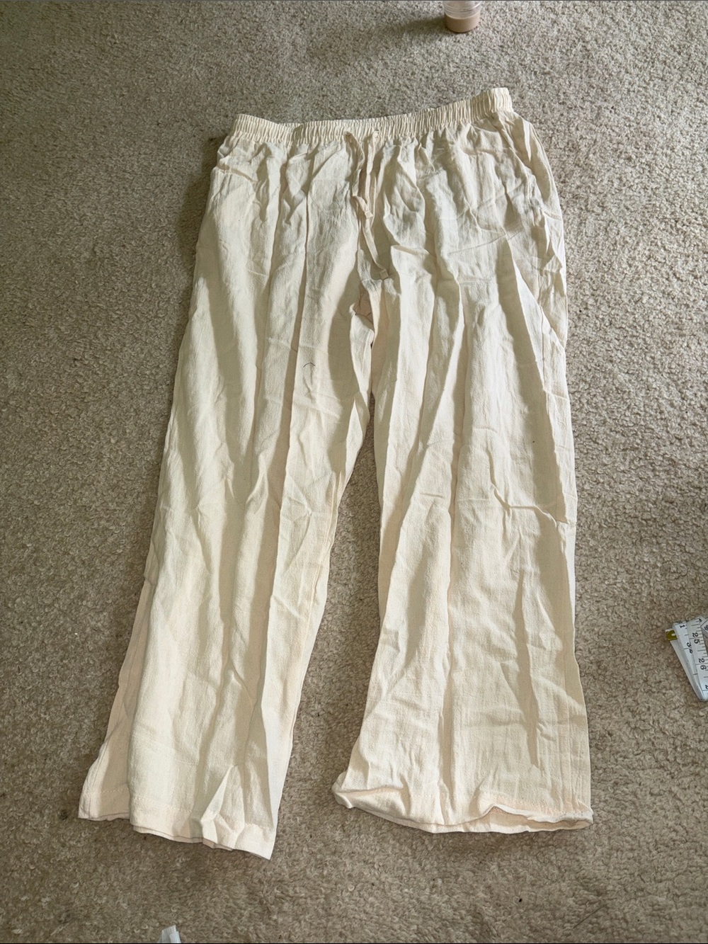 Light Cream Wide-Leg Elastic Waist Pants
